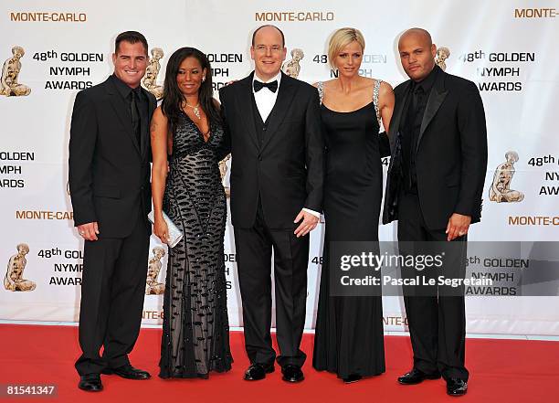 Actor George Eads, singer Mel B, Prince Albert II of Monaco with Charlene Wittstock and Stephen Belafonte attend the Golden Nymph awards ceremony...