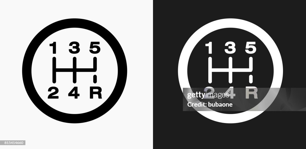 Stick Shift Icon on Black and White Vector Backgrounds