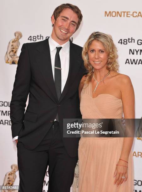 Actor Lee Pace and TV presenter Rachel Bourlier attends the Golden Nymph awards ceremony during the 2008 Monte Carlo Television Festival held at...