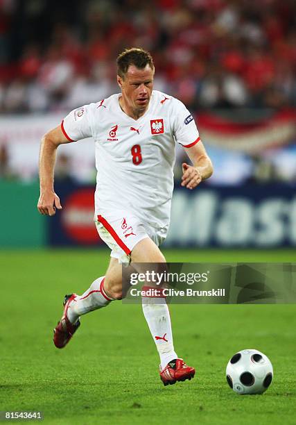 Jacek Krzynowek of Poland runs with the ball during the UEFA EURO 2008 Group B match between Croatia and Germany at Worthersee Stadion on June 12,...