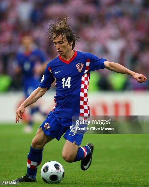 Luka Modric of Croatia runs with the ball during the UEFA EURO 2008 Group B match between Croatia and Germany at Worthersee Stadion on June 12, 2008...
