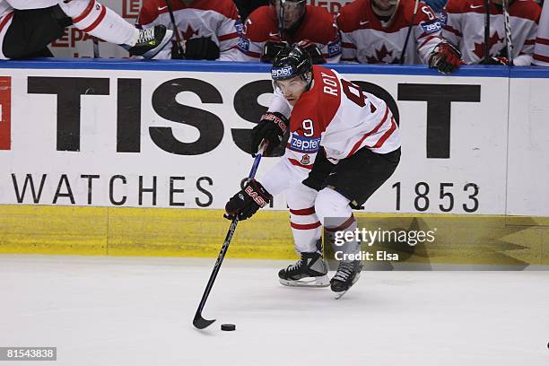 Derek Roy of Canada skates with the puck against Sweden during the Semifinal round of the International Ice Hockey Federation World Championship at...