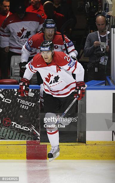 Steve Staios of Canada steps onto the ice against Sweden during the Semifinal round of the International Ice Hockey Federation World Championship at...