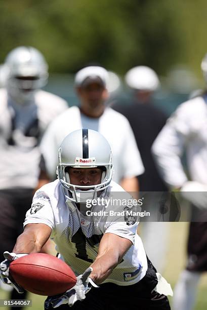 Football: Oakland Raiders Javon Walker in action, making catch during Mini Camp workout at Raiders Headquarters. Alameda, CA 6/5/2008 CREDIT: Brad...