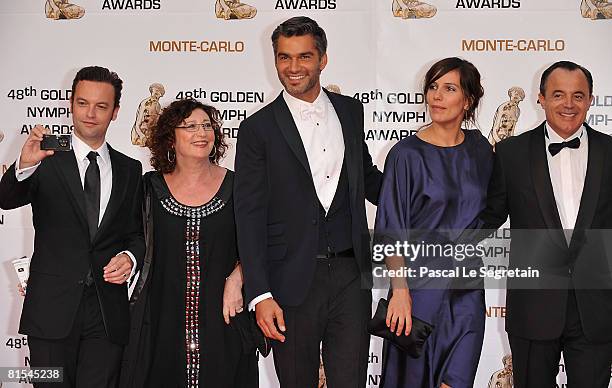 Actor Patrick Mille, guest, Francois Vincentelli, actress Zoe Felix and actor Marc Rioufol attend a photocall promoting the television series "Clara...