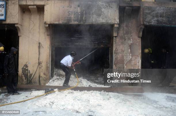 Fire breaks out in chemical godown at Sector-19, Vashi in Navi Mumbai, on July 15, 2017 in Mumbai, India. Several fire tenders rushed to the spot to...