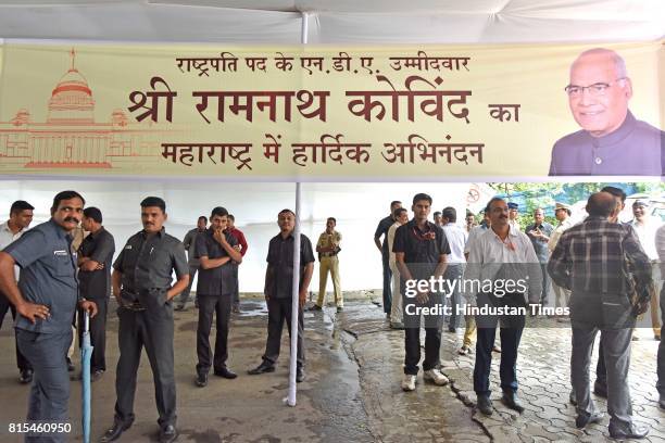 High security during NDA Presidential candidate Ramnath Kovind's program, at Garware Club, Marine Drive, on July 15 in Mumbai, India. The voting for...