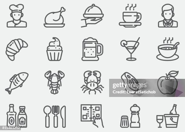 ilustrações, clipart, desenhos animados e ícones de ícones de restaurante linha - lagosta marisco