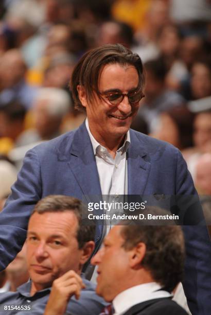 Actor Andy Garcia attends Game Four of the 2008 NBA Finals between the Boston Celtics and the Los Angeles Lakers at Staples Center on June 12, 2008...