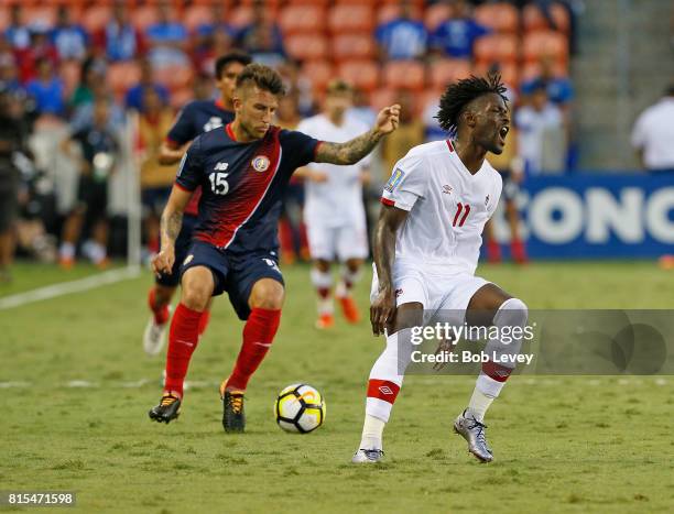 Tossing Ricketts of Canada reacts after losing the ball to Francisco Calvo of Costa Rica at BBVA Compass Stadium on July 11, 2017 in Houston, Texas.
