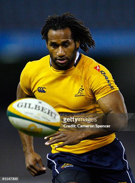 Lote Tuqiri of the Wallabies chases the ball during the Australian Wallabies captain's run at the Telstra Dome on June 13, 2008 in Melbourne,...