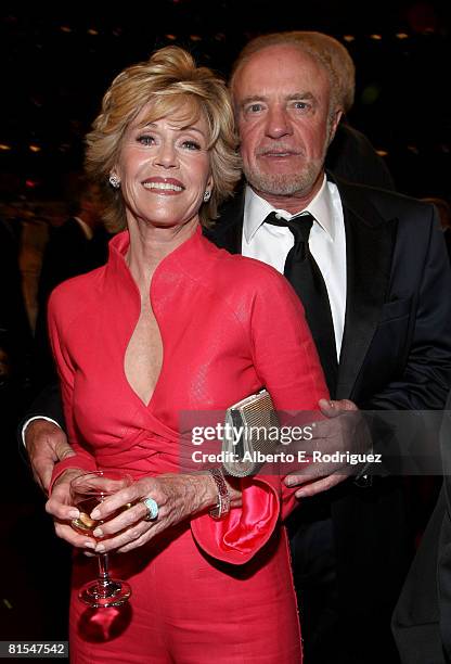 Actress Jane Fonda and actor James Caan in audience during the 36th AFI Life Achievement Award tribute to Warren Beatty held at the Kodak Theatre on...