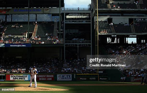 Pitcher Doug Mathis of the Texas Rangers throws against the Tampa Bay Rays on June 8, 2008 at Rangers Ballpark in Arlington, Texas.