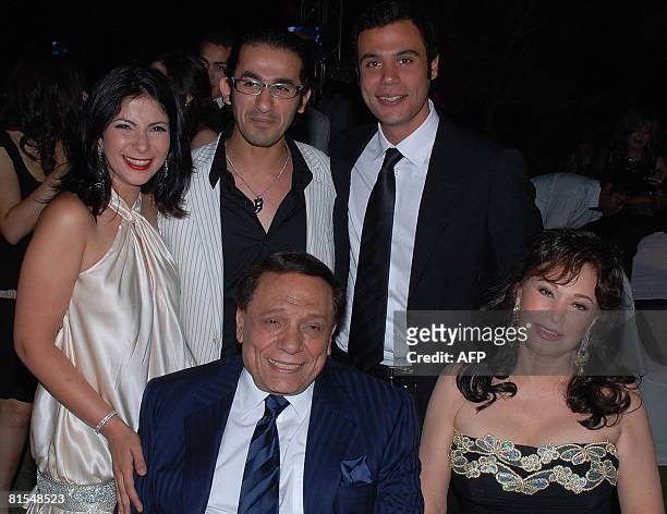 Egyptian comedian Adel Imam , Egyptian actresses Lubluba and Mona Zaki , and Egyptian actors Ahmed Helmi and Mohammed Imam attend the wedding party...