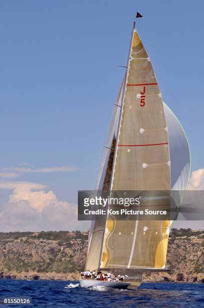 The famous J Class yacht Ranger reaching under spinnaker during the Fortis Race of The Superyacht Cup 2008 in Palma, Majorca. The Superyacht Cup,...