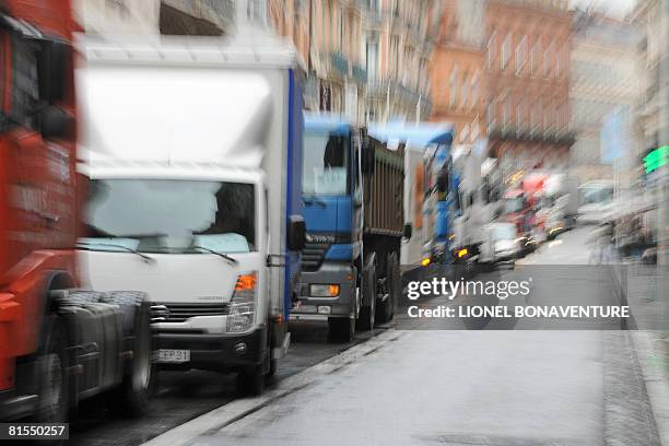 French truckers block long-haul traffic demanding measures to counter soaring fuel prices, on June 13, 2008 in Toulouse, southern France. Crude oil...