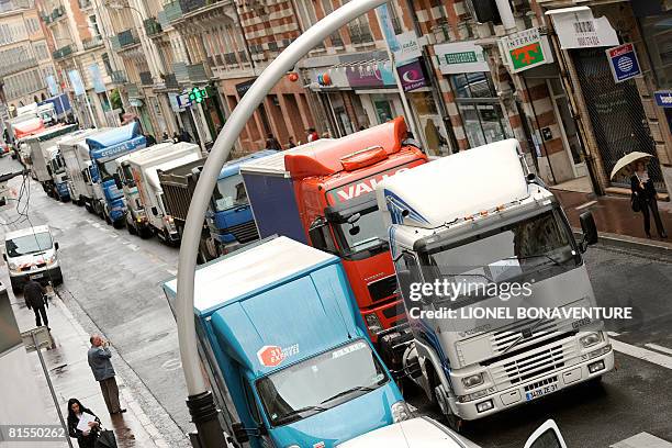 French truckers block long-haul traffic demanding measures to counter soaring fuel prices, on June 13, 2008 in Toulouse, southern France. Crude oil...