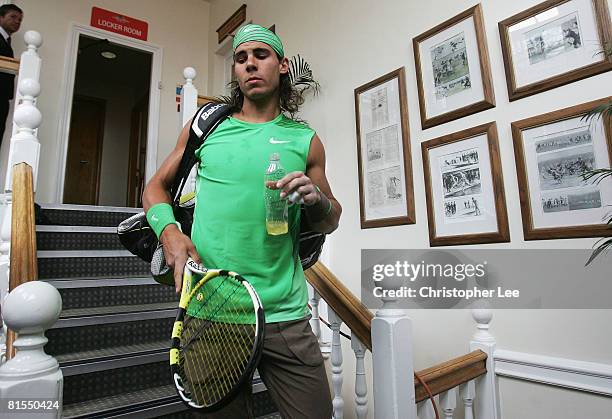 Rafael Nadal of Spain leaves the locker room before his Men's Singles Quarter Final match against Ivo Karlovic of Croatia on Day 5 of the Artois...