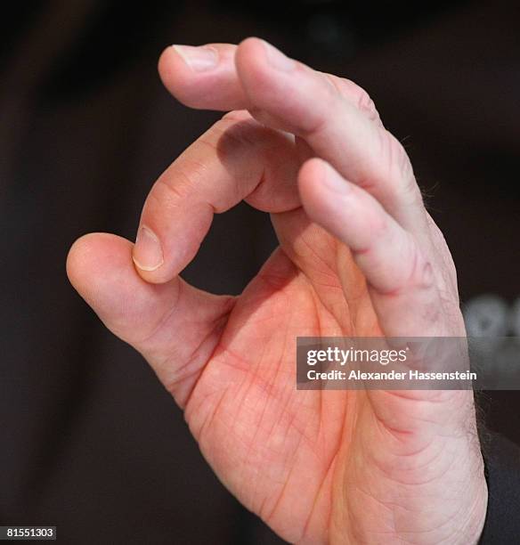 Joachim Loew, head coach of the German national team, gestures during a press conference of the German national team at the Centro Sportivo Tenero on...