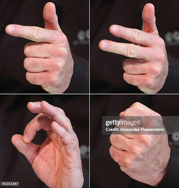 This Combo shows the gestures of Joachim Loew, head coach of the German national team, during a press conference of the German national team at the...