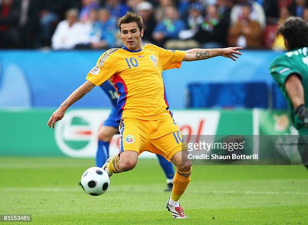 Adrian Mutu of Romania scores the opening goal during the UEFA EURO 2008 Group C match between Italy and Romania at Letzigrund Stadion on June 13,...