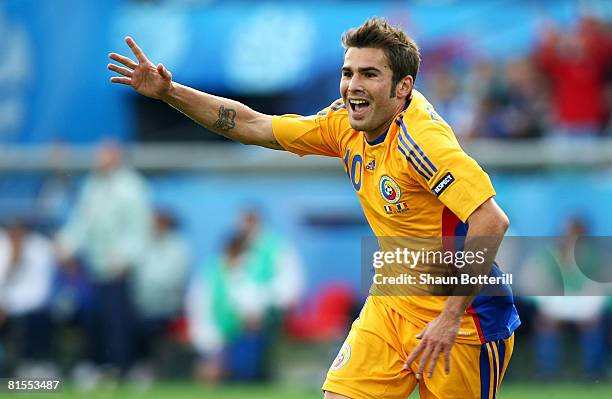 Adrian Mutu of Romania celebrates after scoring the opening goal during the UEFA EURO 2008 Group C match between Italy and Romania at Letzigrund...