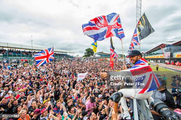 Lewis Hamilton of Mercedes and Great Britain during the Formula One Grand Prix of Great Britain at Silverstone on July 16, 2017 in Northampton,...