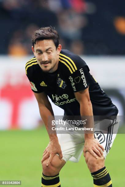 Stefan Ishizaki of AIK during the Allsvenskan match between AIK and IFK Norrkoping at Friends arena on July 16, 2017 in Solna, Sweden.