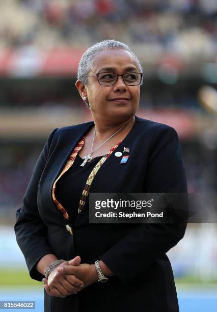 Margaret Kenyatta, First Lady of Kenya stands to present medals during day five of the IAAF U18 World Championships on July 16, 2017 in Nairobi,...