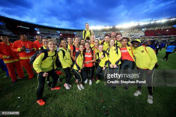 Members of the Germany team take part in the closing ceremony during day five of the IAAF U18 World Championships on July 16, 2017 in Nairobi, Kenya.