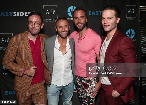 Kit Williamson, Impulse Group Founder, Jose Ramos, John Halbach and Van Hansis attend the "EastSiders" Premiere And After Party At Outfest on July...