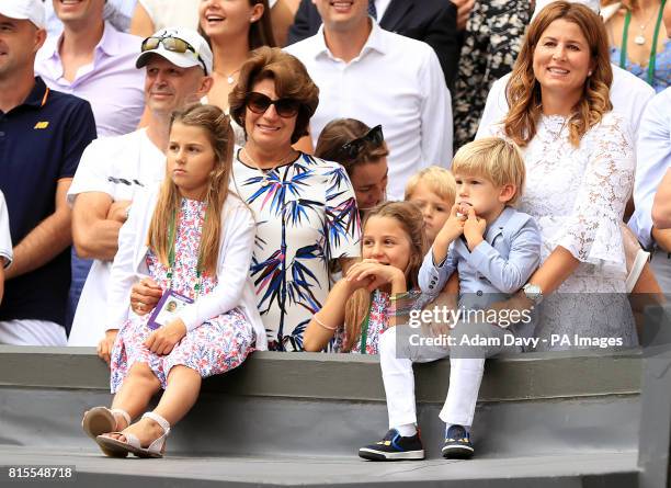 Charlene Riva Federer, Myla Rose Federer, Lenny Federer, Leo Federer, with their mother Mirka Federer and grandmother, Lynette Federer after Roger...