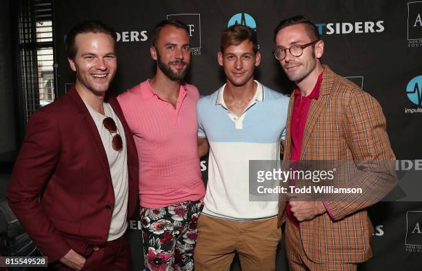 Van Hansis, John Halbach, Max Emerson and Kit Williamson attend the "EastSiders" Premiere And After Party At Outfest on July 15, 2017 in Los Angeles,...