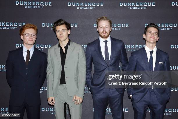 Tom Glynn-Carney, Harry Styles, Jack Lowden and Fionn Whitehead attend "Dunkirk" Premiere at Ocine on July 16, 2017 in Dunkerque, France.