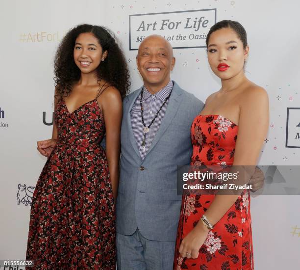 Russell Simmons and daughters Ming Lee Simmons and Aoki Lee Simmons attends 2017 Rush Philanthropic Arts Foundation Art For Life Benefit at Fairview...