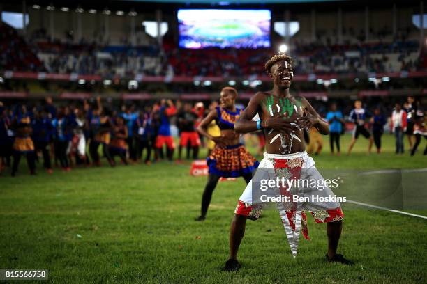 Dancers perform during the opening ceremony on day five of the IAAF U18 World Championships at The Kasarani Stadium on July 16, 2017 in Nairobi,...