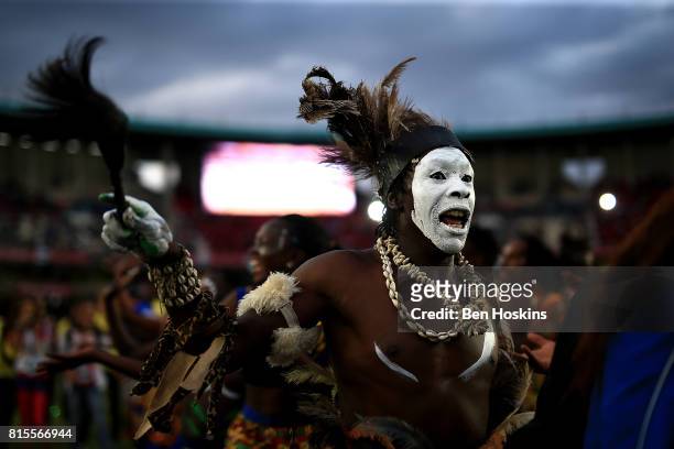 Dancers perform during the opening ceremony on day five of the IAAF U18 World Championships at The Kasarani Stadium on July 16, 2017 in Nairobi,...