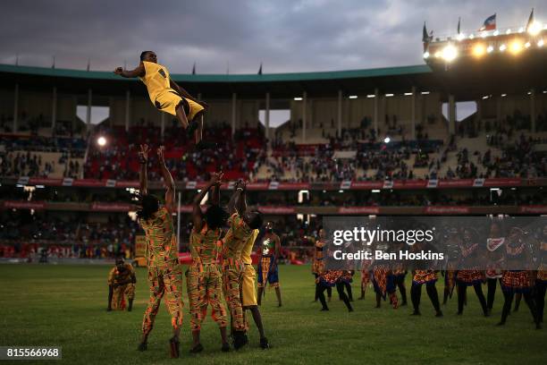 Dancers perform during the opening ceremony on day five of the IAAF U18 World Championships at The Kasarani Stadium on July 16, 2017 in Nairobi,...