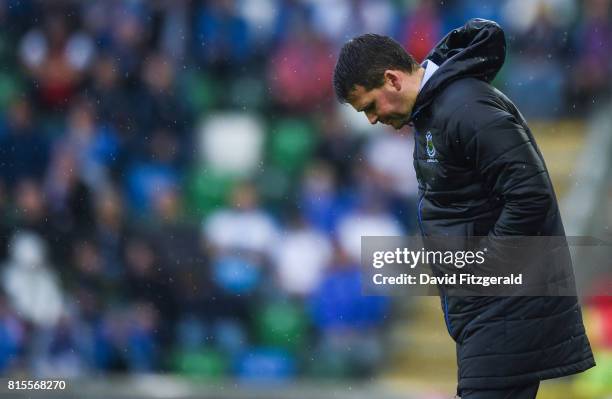 Belfast , United Kingdom - 14 July 2017; Linfield manager David Healy during the UEFA Champions League Second Qualifying Round First Leg match...