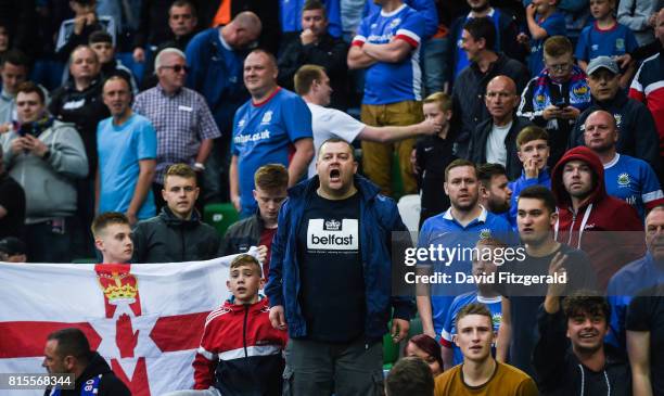 Belfast , United Kingdom - 14 July 2017; Linfield supporters during the UEFA Champions League Second Qualifying Round First Leg match between...