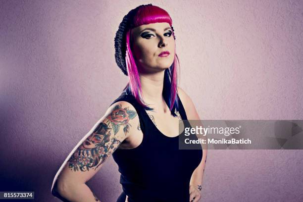 cool punk woman - pin up girl tattoo stock pictures, royalty-free photos & images
