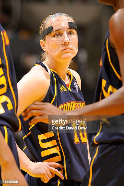 Jamie Carey of the Connecticut Sun looks on during the game against the Los Angeles Sparks at Staples Center on June 13, 2008 in Los Angeles,...
