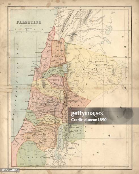 antique damaged map of palestine 19th century - holy land israel stock illustrations