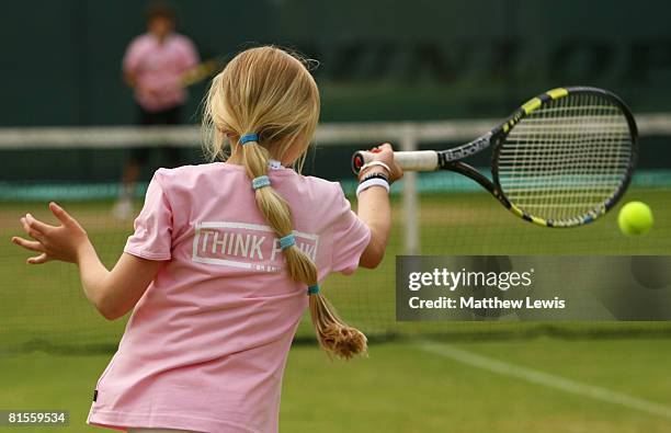 Judy Murray coaches six of Great Britain's best 10 year old girls during a 'LTA Think Pink' activity to encourage girls to start playing tennis...