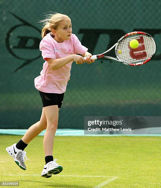 Judy Murray coaches six of Great Britain's best 10 year old girls during a 'LTA Think Pink' activity to encourage girls to start playing tennis...