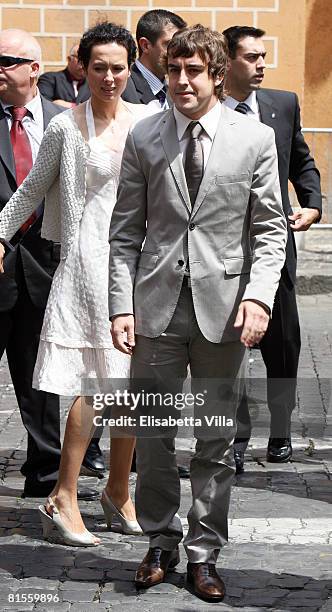 Fernando Alonso of Spain and Renault attends Flavio Briatore and Elisabetta Gregoraci's wedding ceremony held at the church of Santo Spirito di...