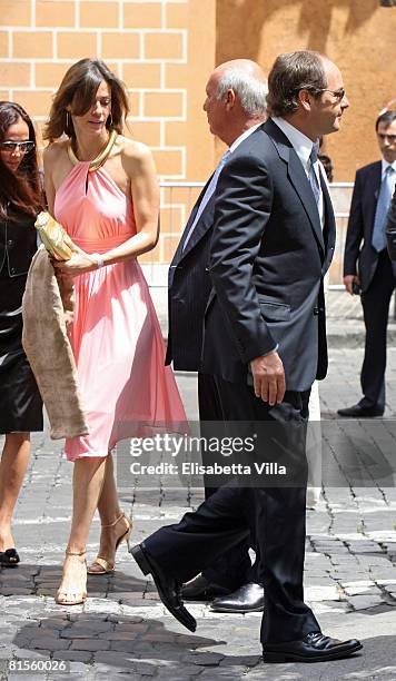 Gerhard Berger and wife attend Flavio Briatore and Elisabetta Gregoraci's wedding ceremony held at the church of Santo Spirito di Sassia on June 14,...