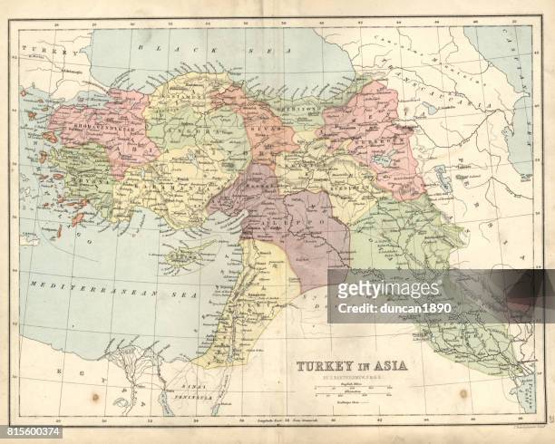 ilustraciones, imágenes clip art, dibujos animados e iconos de stock de mapa antiguo de turquía y el imperio otomano del siglo xix - palestina histórica
