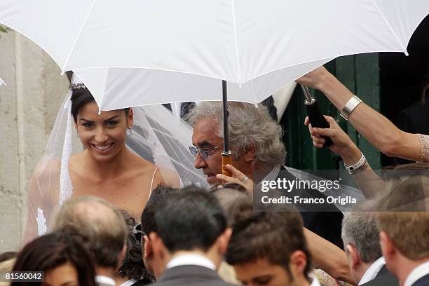 Flavio Briatore and Elisabetta Gregoraci leave the church of Santo Spirito di Sassia at the end of their wedding ceremony on June 14, 2008 in Rome,...