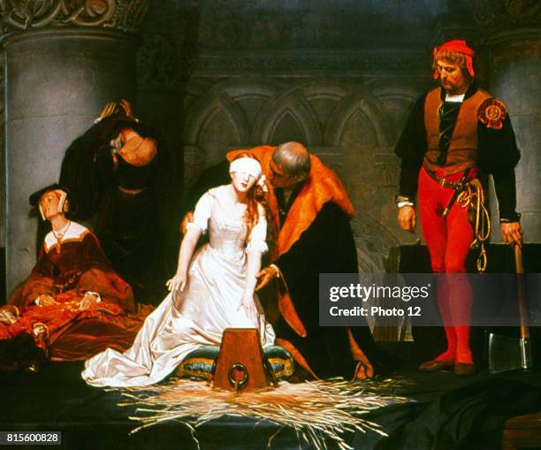 The Execution of Lady Jane Grey' : painting by Paul Delaroche . 'The Nine Days Queen', a granddaughter of Henry VII, after the death the Protestant...